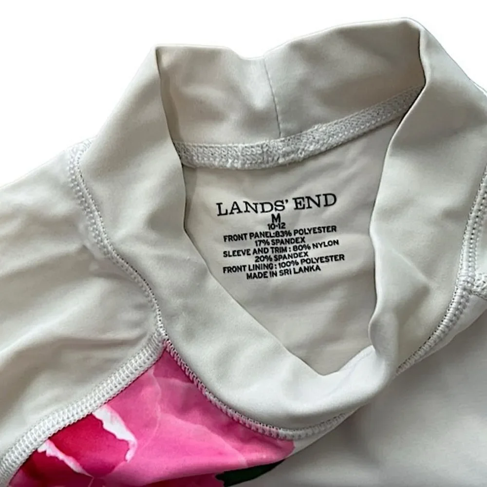 Land’s End Swim Flower Print Mock Neck Rash Guard Girls M(10-12) White & Pink